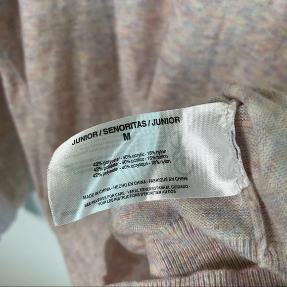 Ella Moss Maggie scalloped crewneck puffed sleeve heathered pink sweater medium - Picture 5 of 7